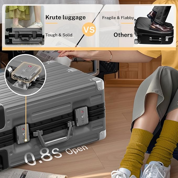 Krute Carry On Luggage 20 inch Aluminum Frame Suitcase - Image 5