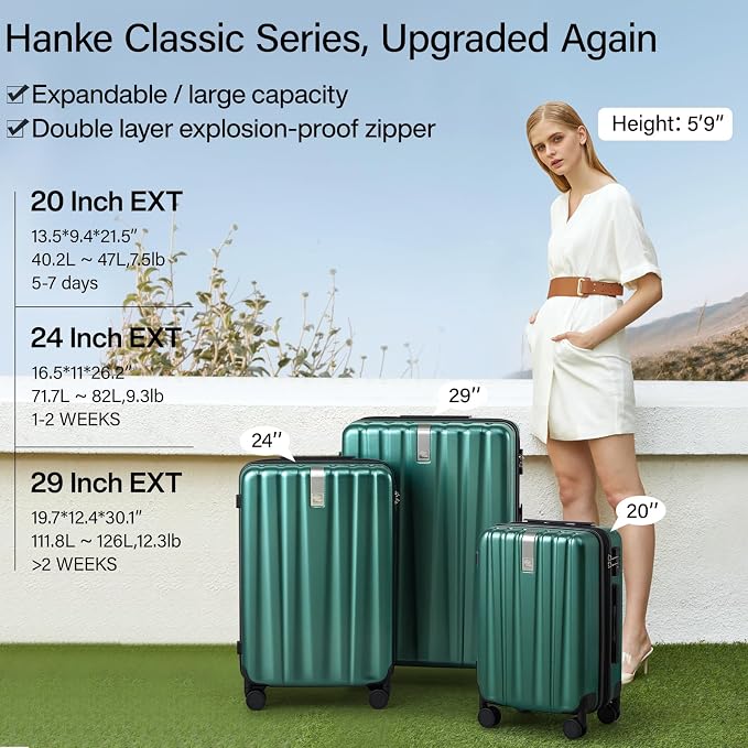 Hanke Expandable Hardshell Luggage Sets 3 piece Carry on Luggage - Image 2