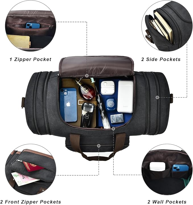 Litvyak Duffle Bag for Travel, 50L Canvas Travel Duffel Bags Overnight Weekend - Image 6