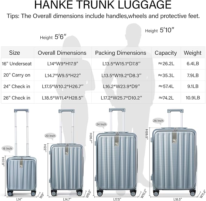 Hanke 26 Inch Large Checked Luggage PC Hard Shell Luggage Top Opening Travel - Image 3