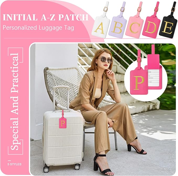 Personalized Initial Rose Red Leather Cute Luggage Tags - Image 6