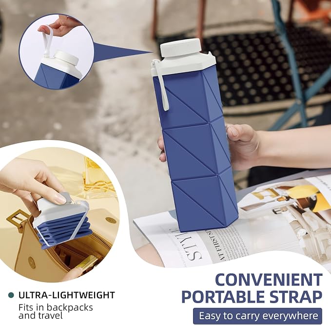 24oz Collapsible Water Bottles 2pcs, Food grade BPA Free Reusable Foldable - Image 5