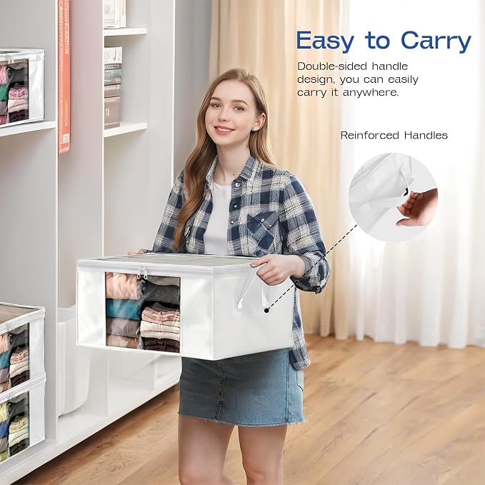 Clothes Storage Bags, Foldable Thick Fabric Blanket Storage Bags, Large Clear - Image 6