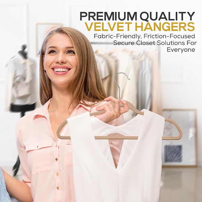 50 Pack New Premium Quality Velvet Hangers Ultra Thin Non Slip Adult Felt Space - Image 5