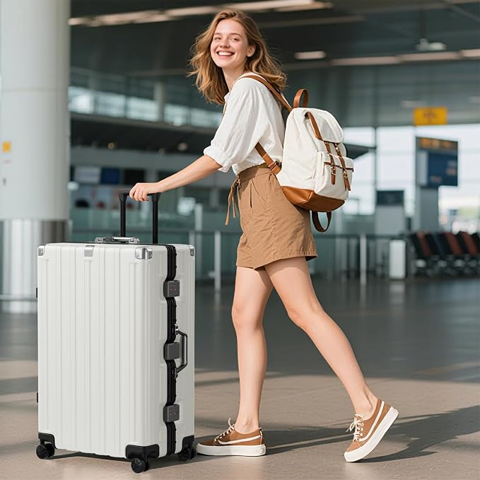 Krute Checked Aluminum Frame Suitcase 24 Inch Zipperless Luggages Hardside PC - Image 9