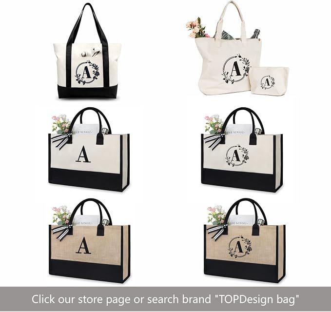 TOPDesign Initial Jute/Canvas Tote Bag, Personalized Present Bag, Suitable - Image 6