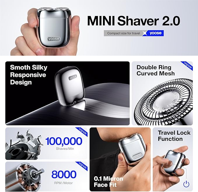 yoose Mini Electric Shaver, Alloy Portable Travel Shavers, Cordless Shaving - Image 3