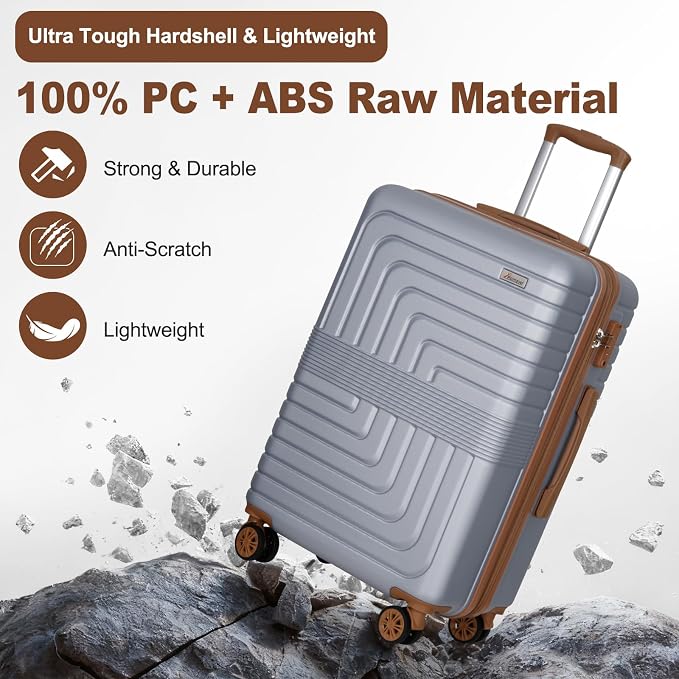 Romswi Expandable 28" Checked Luggage, Large Hardshell Suitcase - Image 3