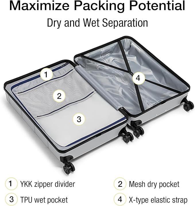 KYME Luggage Sets 3 Piece Hardshell 22in/26in/30in Suitcases - Image 3