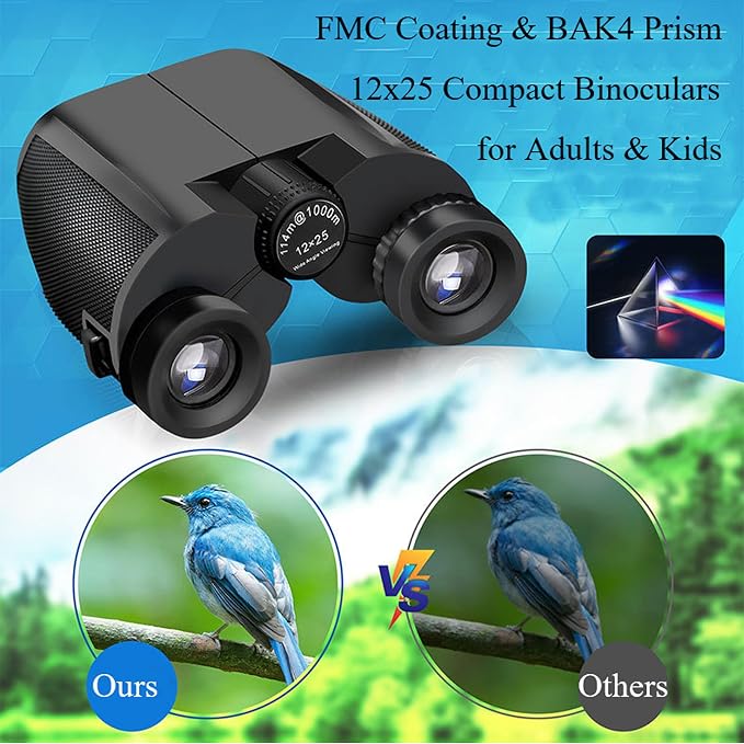 12x25 Compact Binoculars for Adults & Kids, High Powered Lightweight Waterproof - Image 2