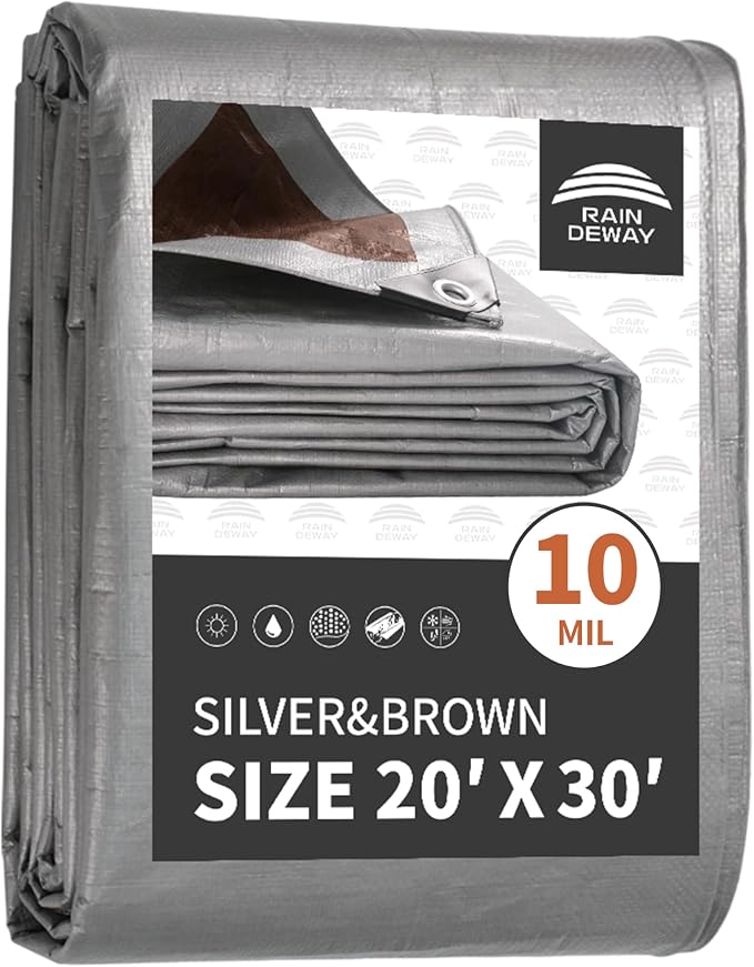 Tarps Heavy Duty Waterproof 20x30 Feet, 10Mil Multipurpose Large Tarp Cover by RAINDEWAY