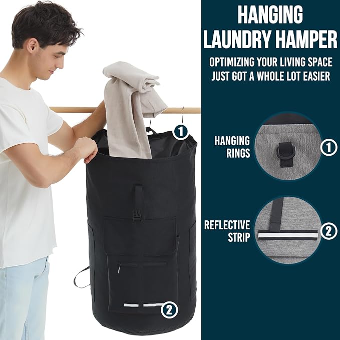 Laundry Bag With 4 Pockets，Laundry Bag With Shoulder Straps，Sturdy Laundry - Image 4