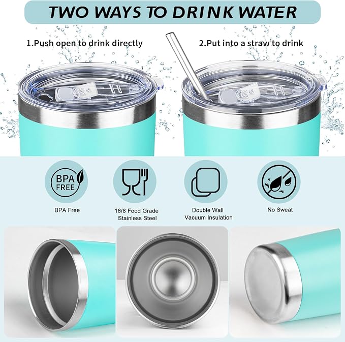 20oz Tumbler with Straw and Brush, Stainless Steel Vacuum Insulated tumbler - Image 2