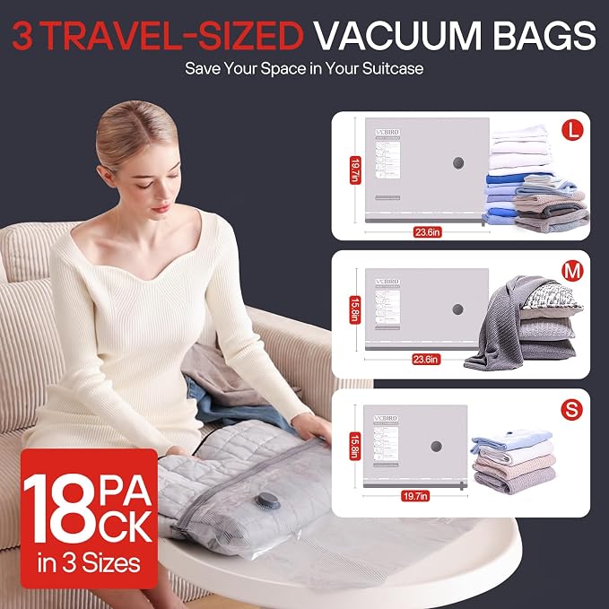 VMstr 18 Pack Travel Vacuum Storage Bags - Image 2