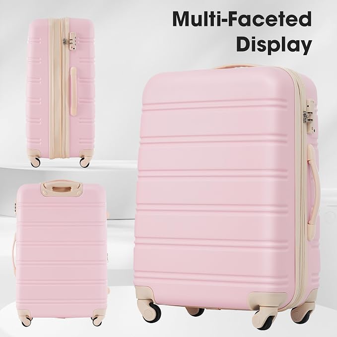 Merax Luggage sets of 2 Piece 20 28 IN Carry on Luggage Hard Case White Pink - Image 8