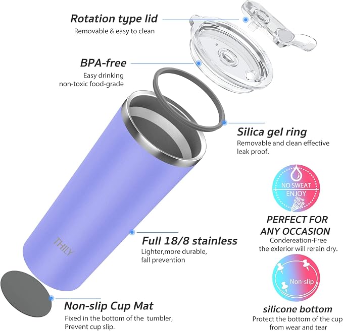 THILY Tumbler Stainless Steel Travel Mug 26 oz Triple-Insulated Coffee Cup - Image 4