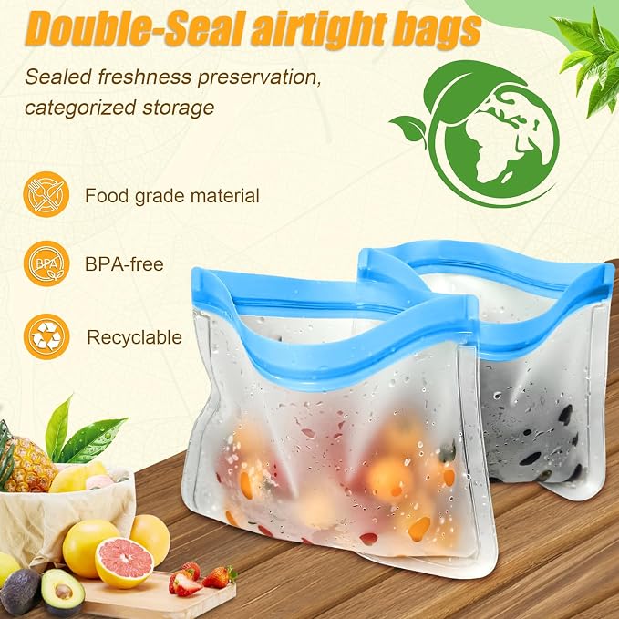 10 Pack Reusable Storage Bags, Dishwasher Safe Reusable Silicone Leak proof - Image 3