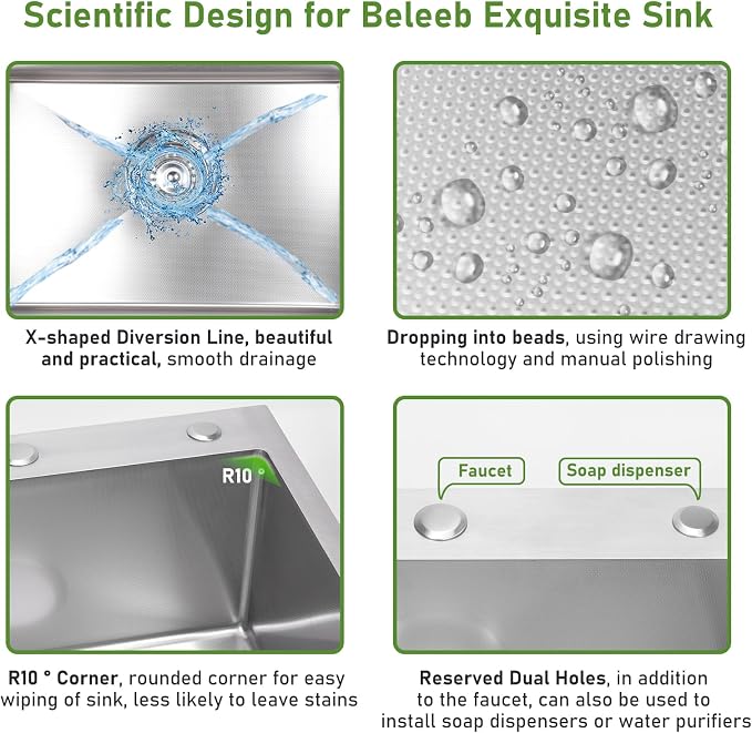 Drop In Kitchen Sink 20x16", 18 Gauge Stainless Steel Sink, 3D Embossed Surface - Image 3