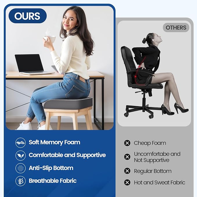Seat Cushion for Tailbone Pain Relief, Office Chair Cushion, Memory Foam Large - Image 5