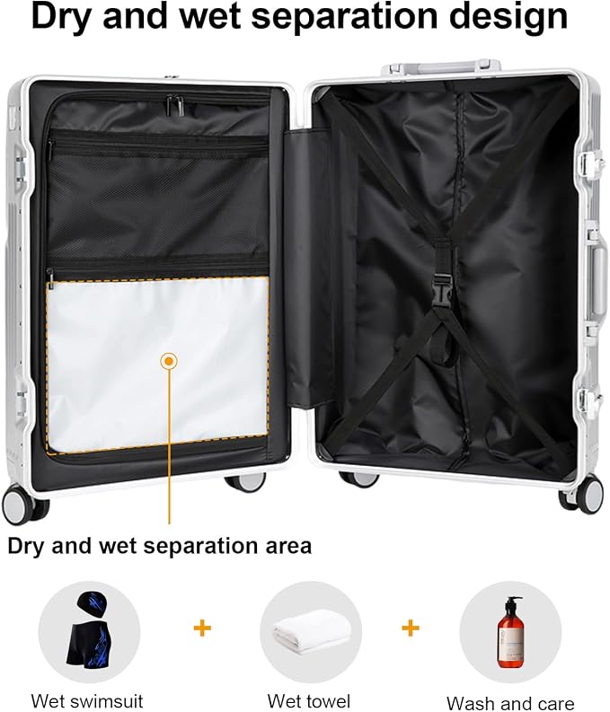 Zipperless Luggage, Polycarbonate Aluminum Hardshell, Expandable Carry-On - Image 3