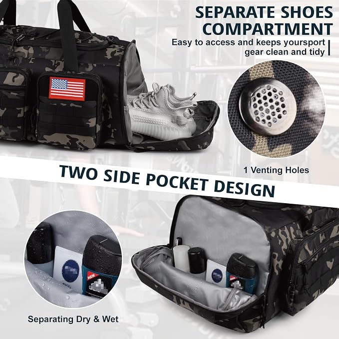 Tactical Gym Bag for Men，70L Large 3 in 1 Sports Duffle Bag - Image 7