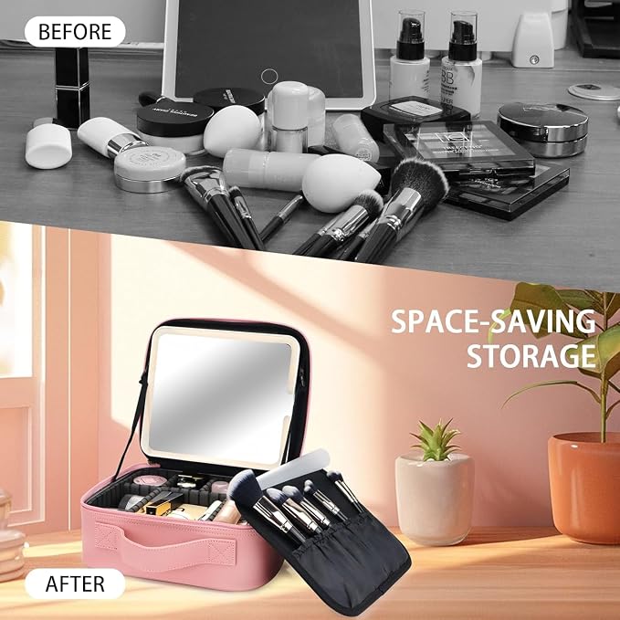 Makeup Bag with Led Mirror, Travel Makeup Organizer with 3 Color Setting & 10X - Image 6