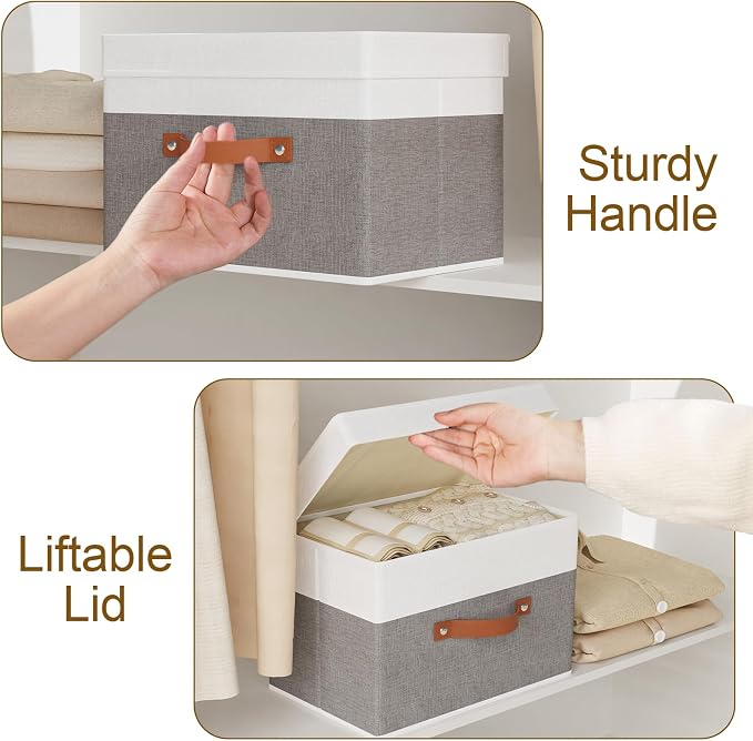 Fabric Storage Bins with Lids, 1 Pack Linen Foldable Cloth Baskets, 15 x 9.8 x - Image 5
