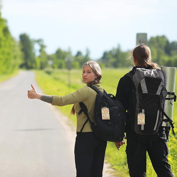 Pink Rose Luggage Tag, Flowers Retro Luggage Tags of Set 2 Leather Identifiers - Image 7