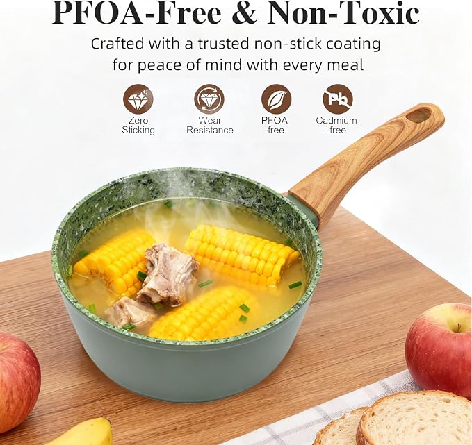 Nonstick Cookware Set, 2-Piece Non-Toxic Coated 8.5 Inch Frying Pan & Saucepan - Image 4
