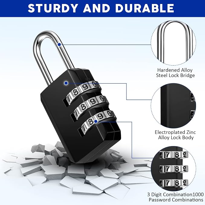 Chumia 16 Pack 3 Digit Combination Lock Small Combo Locks Waterproof Luggage - Image 3