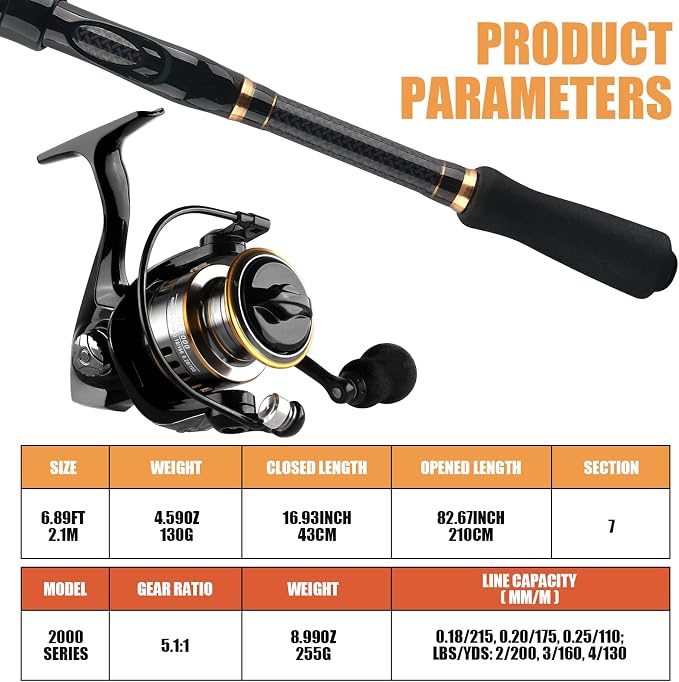 mouhike Carbon Fiber Telescopic Fishing Rod Reel Combo Lightweight Collapsible - Image 7