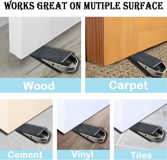 Shackcom Rubber Door Stopper Wedge, 6 Pack Black Heavy Duty Door Stop Suitable - Image 4