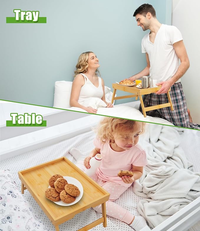 Bed Tray Table with Folding Legs, Bamboo Breakfast in Bed - Image 6