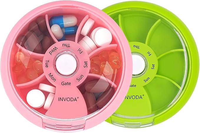 INVODA Weekly Pill Organizer 7 Compartment Rotating Pill Box - Image 9