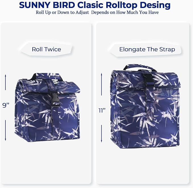 SUNNY BIRD Insulated Lunch Bag Rolltop Lunch Box Tote Bag - Image 3
