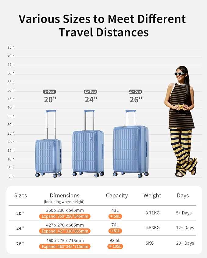 aji Expandable Top Open 26 Inch Checked Luggage - Image 11
