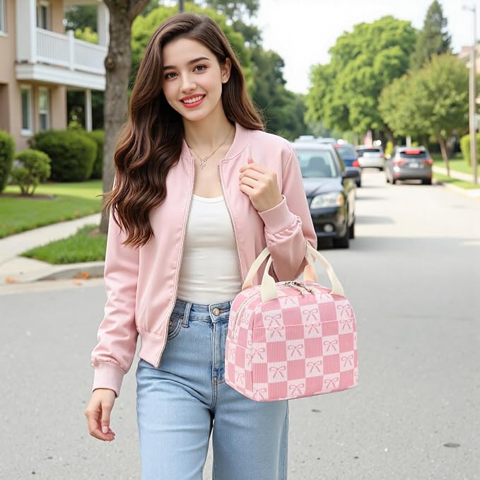 Bluboon Lunch Bag for Women Men Cute Corduroy Lunch Tote Bags Reusable - Image 5