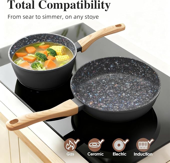 Nonstick Cookware Set, 2-Piece Non-Toxic Coated 8.5 Inch Frying Pan & Saucepan - Image 7