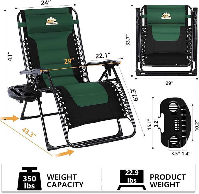 Oversized Padded Zero Gravity Lounge Chair Set of 2, Foldable Patio Anti - Image 3