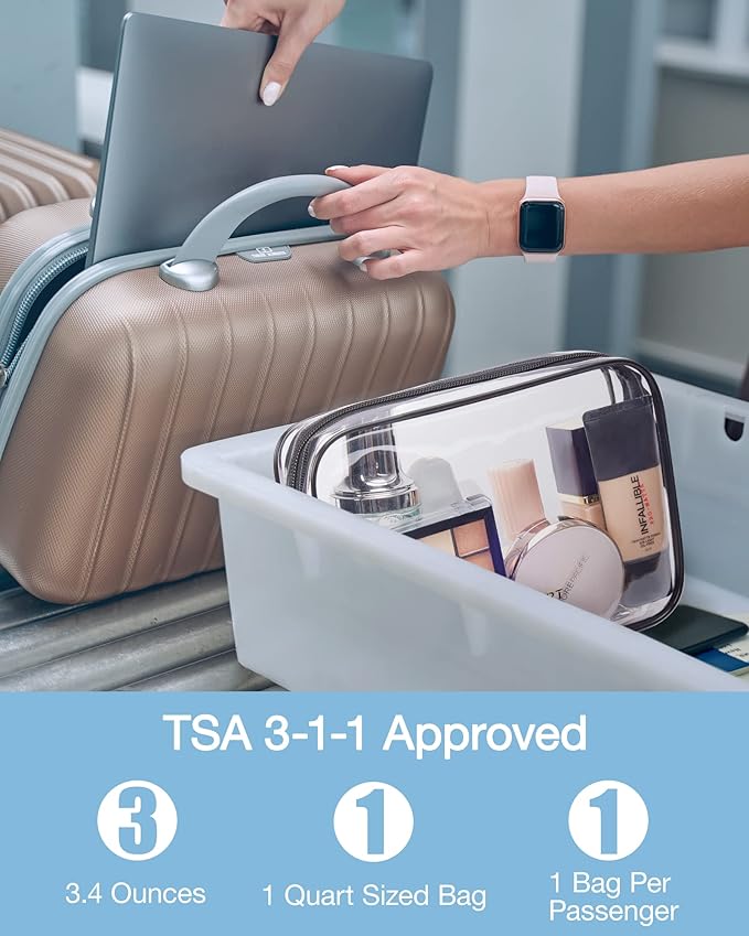 BAGSMART Clear Toiletry Bag, 3 Packs TSA Approved Water resistant Quart Size - Image 3
