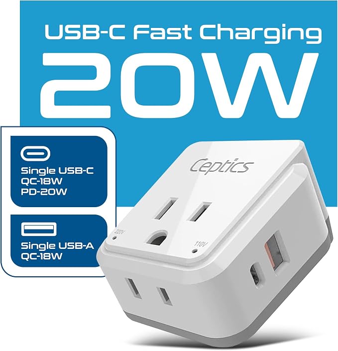 Ceptics World Power Plug Adapter Set, Dual USB & USB-C 3.1A, 20W - Image 2