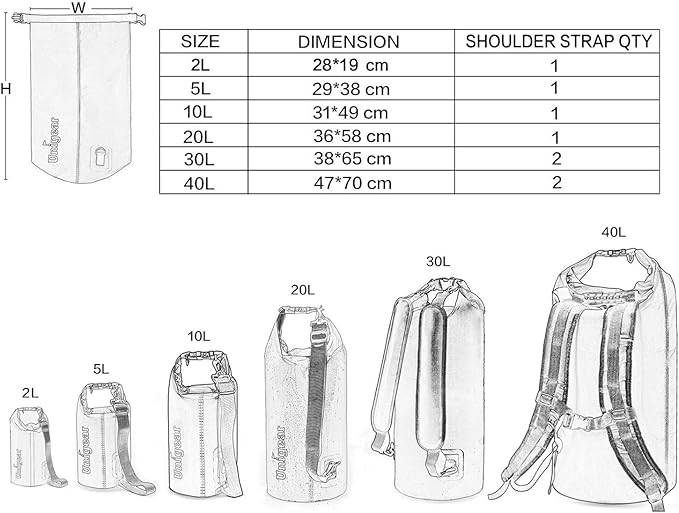 Unigear Dry Bag Waterproof, 2L/5L/10L/20L/30L/40L Floating and Lightweight Bags - Image 5