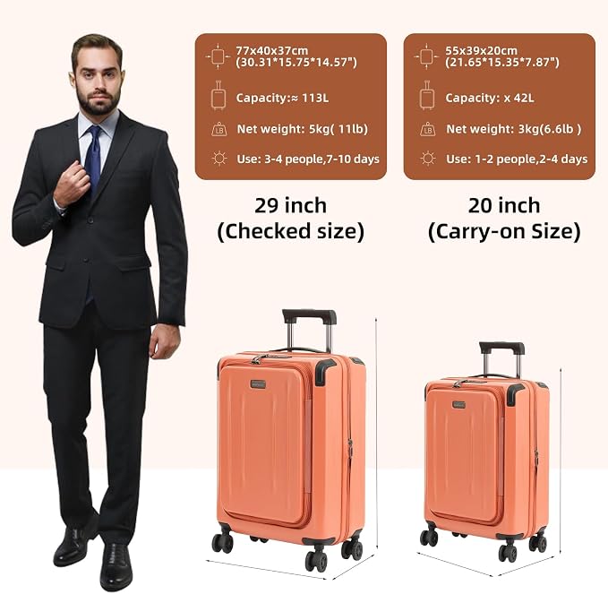 29 Inch Luggage, Top Opening Airline Approved ABS+PC Hard Shell Suitcases - Image 3