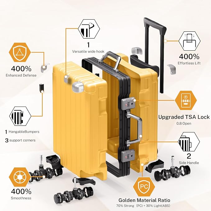 Krute Carry On Luggage 20 inch Aluminum Frame Suitcase - Image 4
