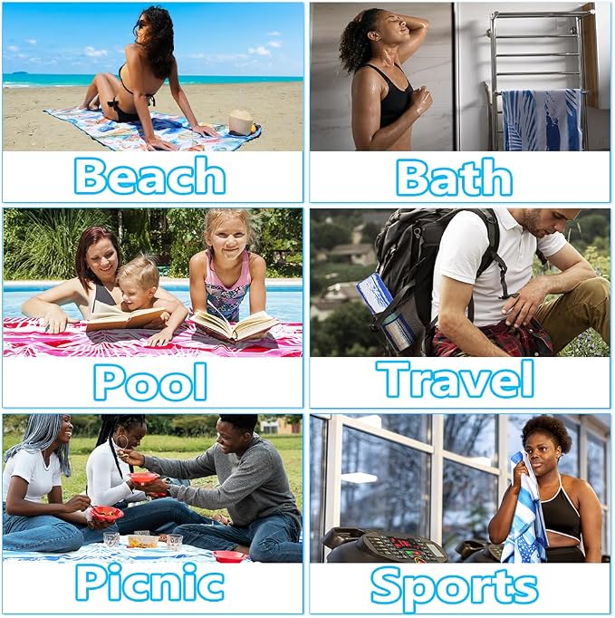 4 Pack Microfiber Thin Lightweight Beach Towel Sand Free Quick Dry Absorbent - Image 8