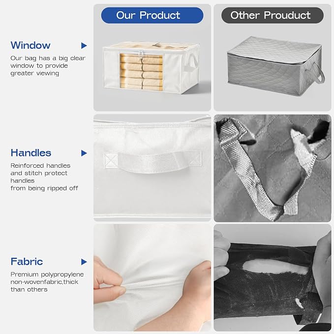 Clothes Storage Bags, Foldable Thick Fabric Blanket Storage Bags, Large Clear - Image 2