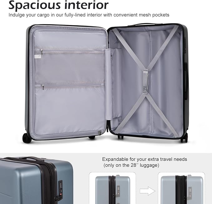Coolife Luggage Suitcase Piece Carry On ABS+PC Spinner Trolley - Image 5