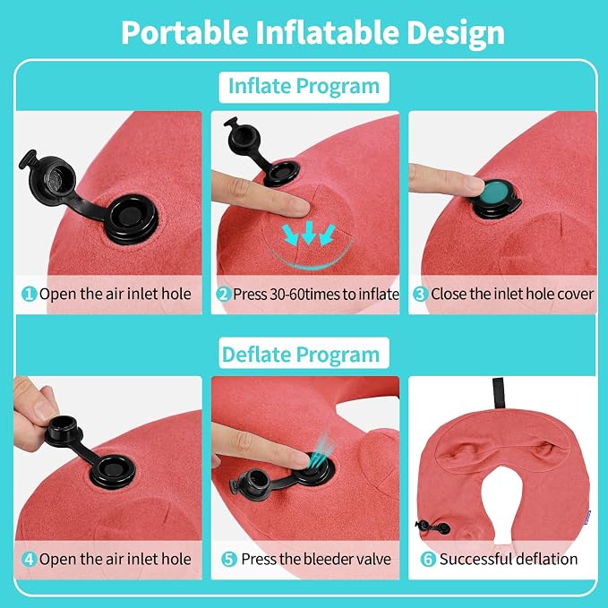 Inflatable Travel Neck Pillow for Airplane, Head Support Velvet Adult Neck - Image 3