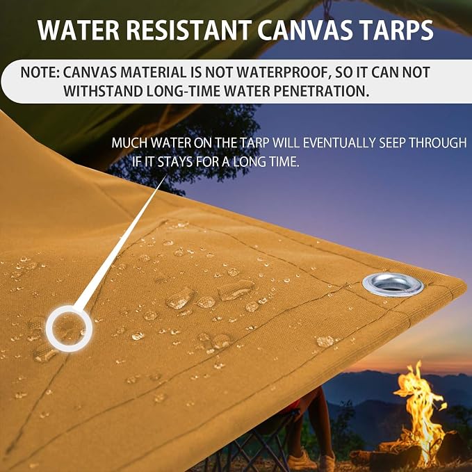 FoundGo 20x30ft Canvas Tarp 22 Mil Tarps 14 oz Canvas Tarpaulin Heavy Duty - Image 3