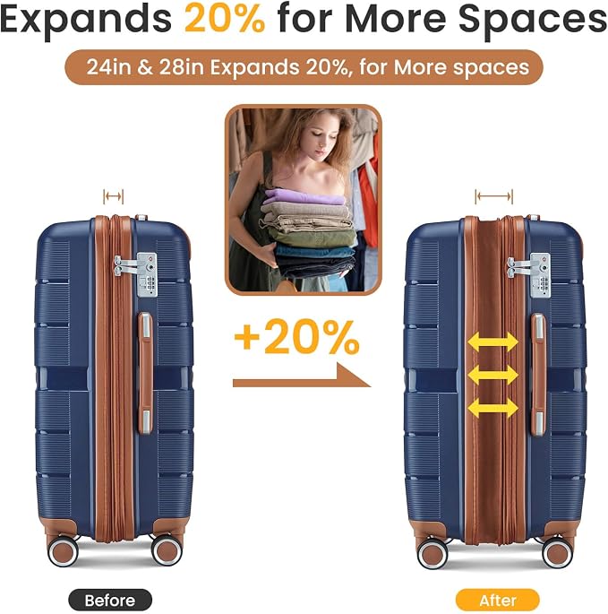 Campfun Luggage Sets 4 Piece, Expandable Carry On Luggage Set Hardshell PP - Image 8